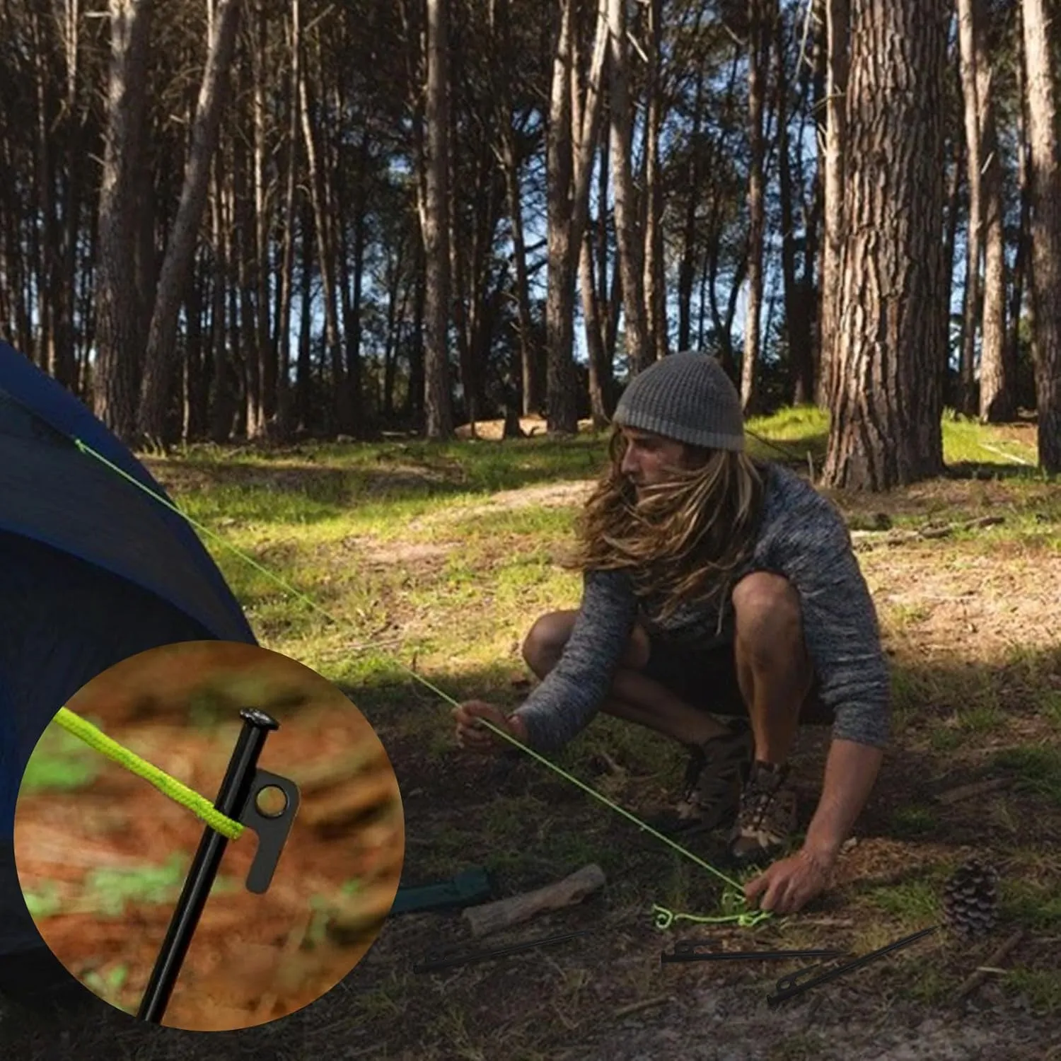 RIY Tent Stakes Heavy Duty 8 inch Metal Tent Pegs for Camping Steel Tent Stakes Inflexible and Unbreakable-32 PCS