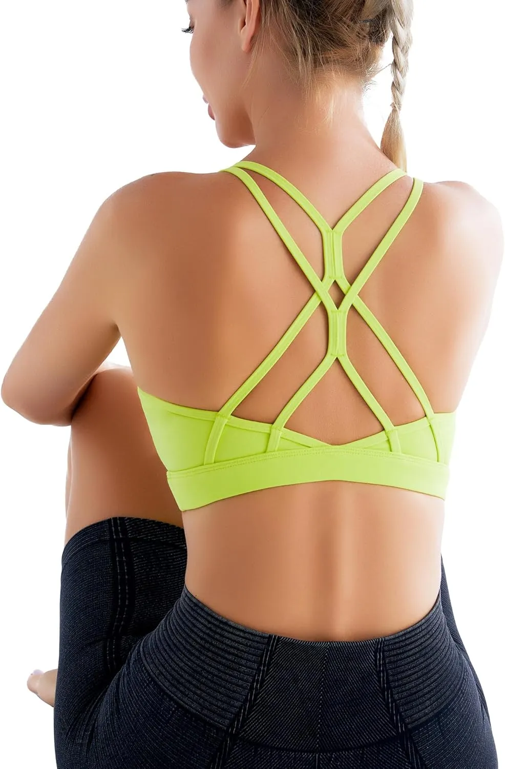 RUNNING GIRL Strappy Sports Bra for Women Sexy Crisscross Back Light Support Yoga Bra with Removable Cups
