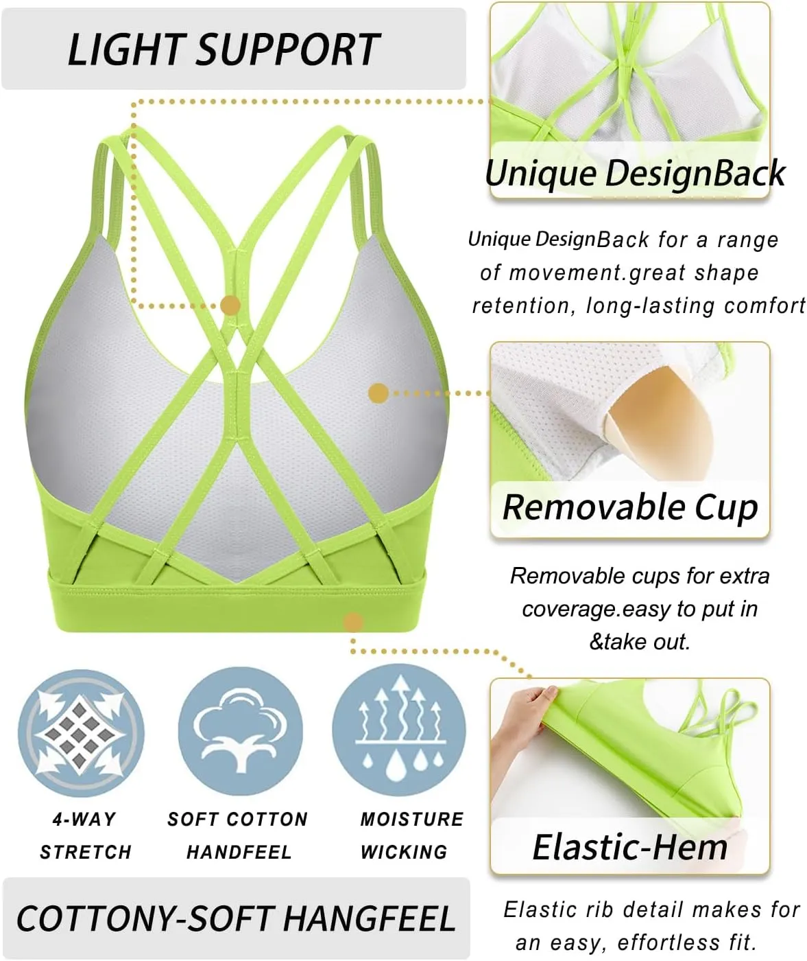 RUNNING GIRL Strappy Sports Bra for Women Sexy Crisscross Back Light Support Yoga Bra with Removable Cups