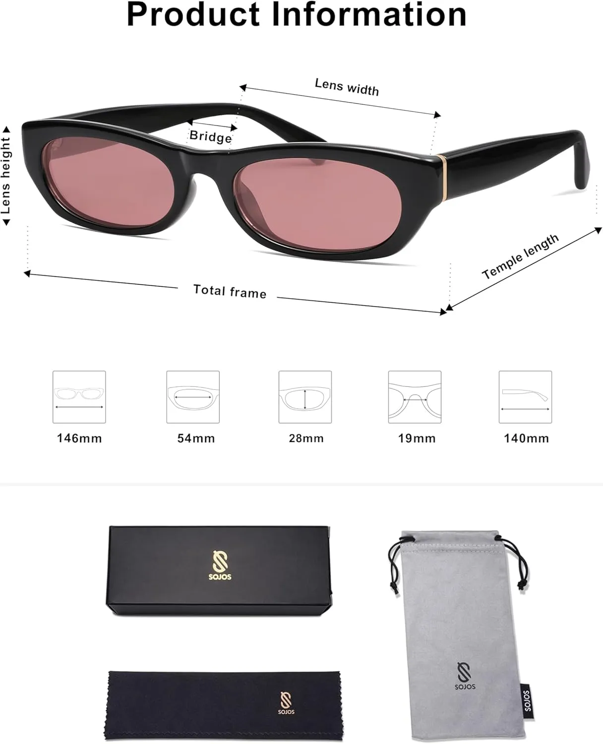 SOJOS Retro Rectangle Polarized Sunglasses for Women Men Vintage Trendy Narrow Y2k Sunnies SJ2363