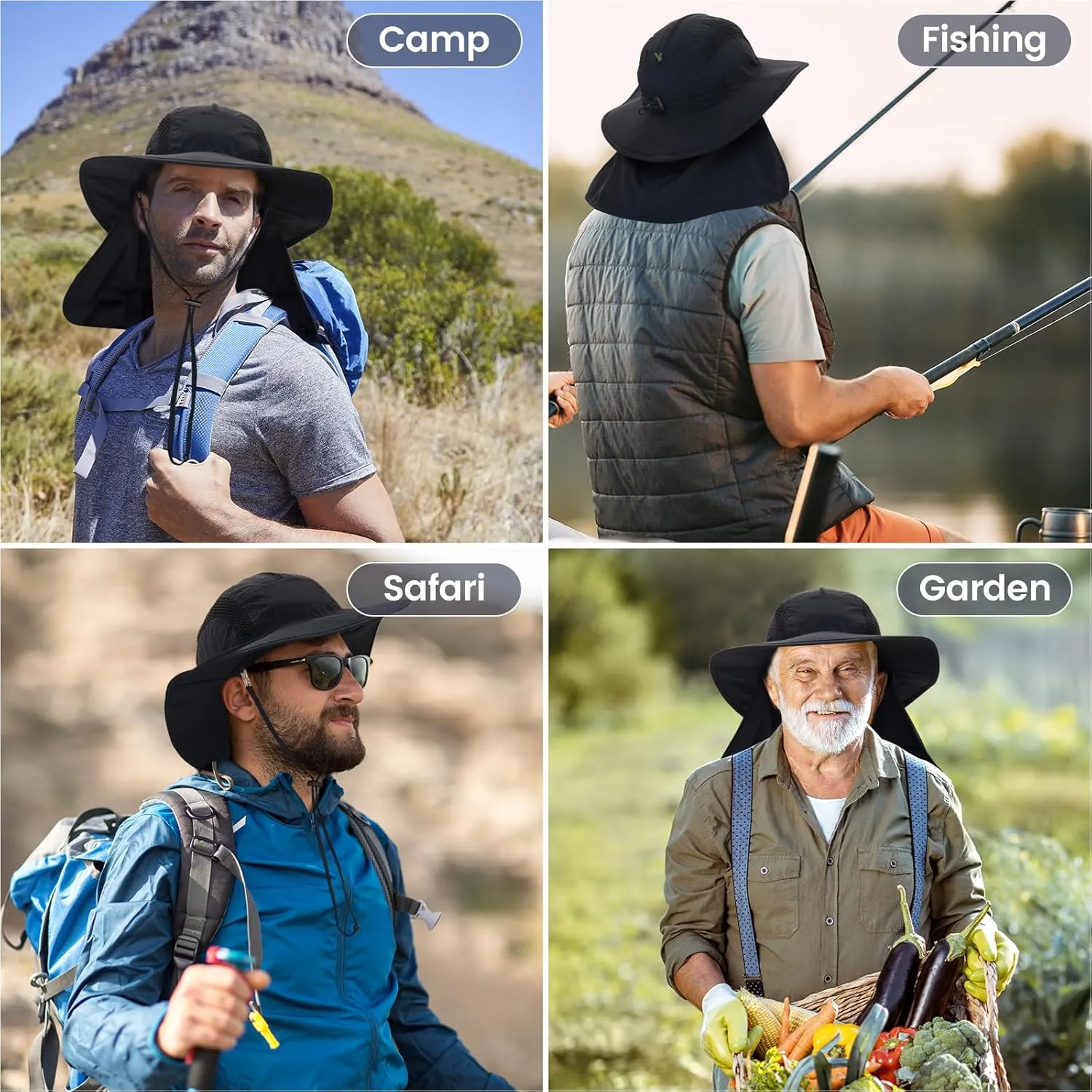 Spring Sun Hat with UPF 50  Unisex Fishing Hat Neck Flap Boonie Hat Bucket Hat