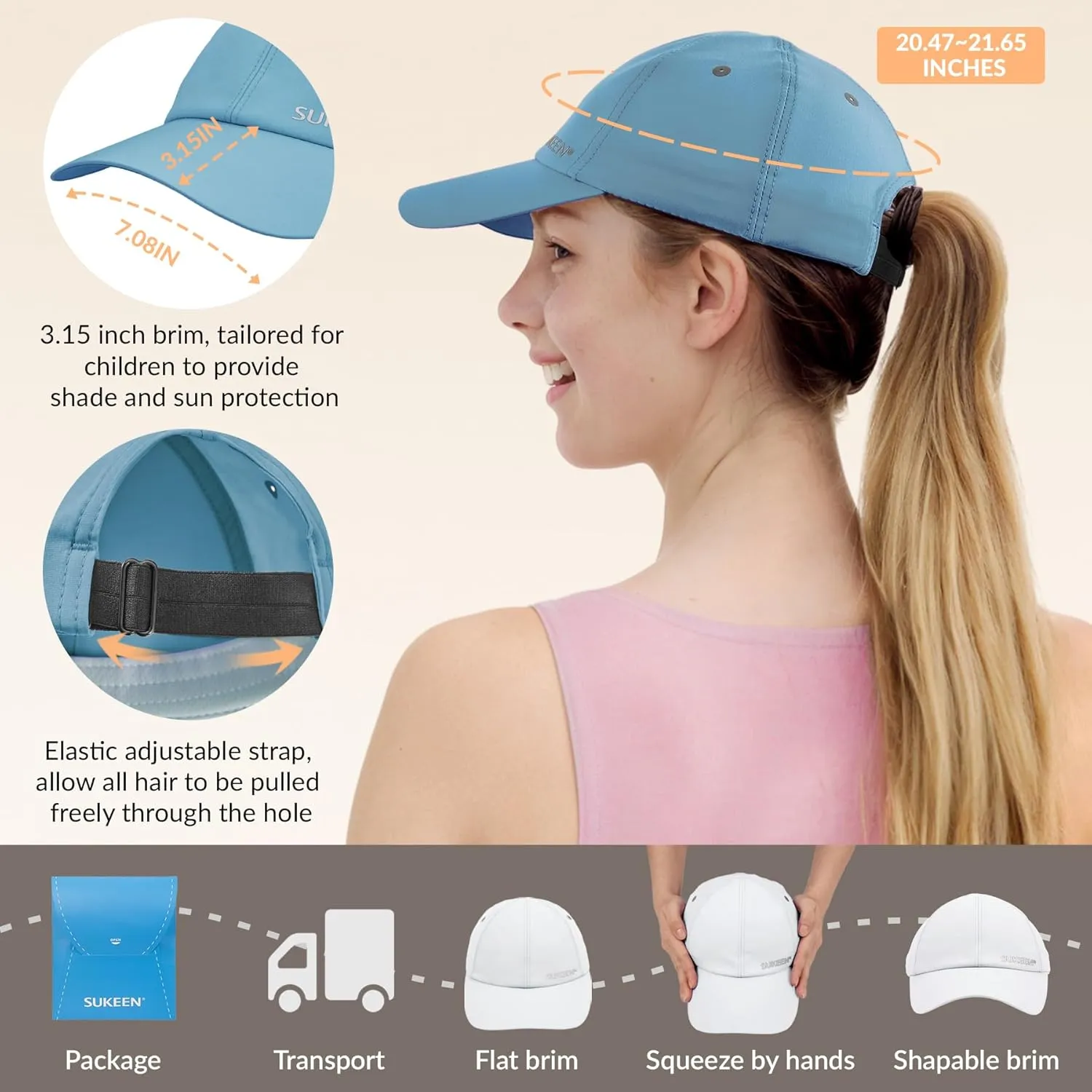 Sukeen Kids Sun Hats for Girls Boys Quick Drying Baseball Cap Lightweight Sun Protection Hat for Outdoor Activity