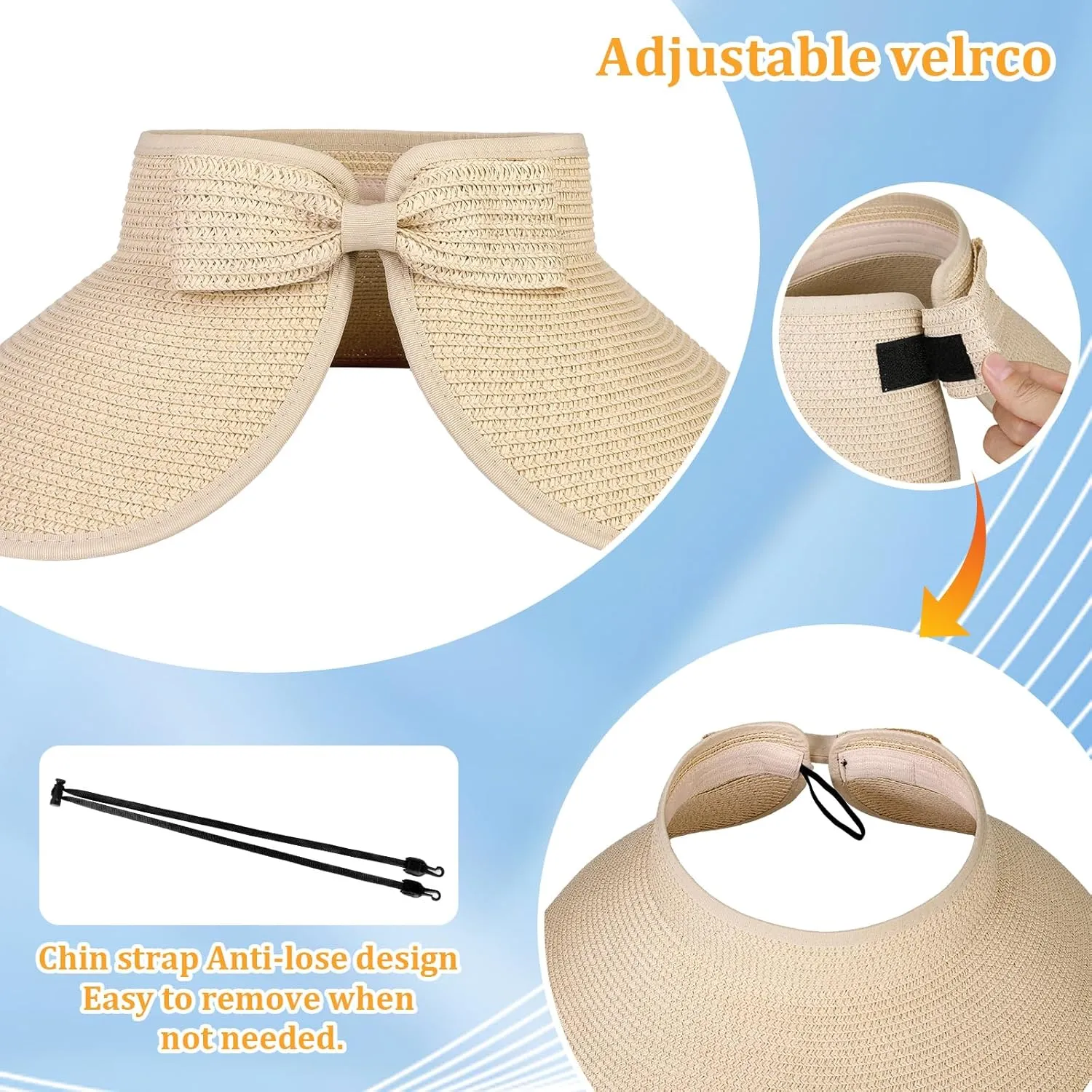 Sun Visor Hats for Women, Summer Packable Straw Beach Hat UV Protection 2025, Women's Ponytail Hat, Foldable Travel