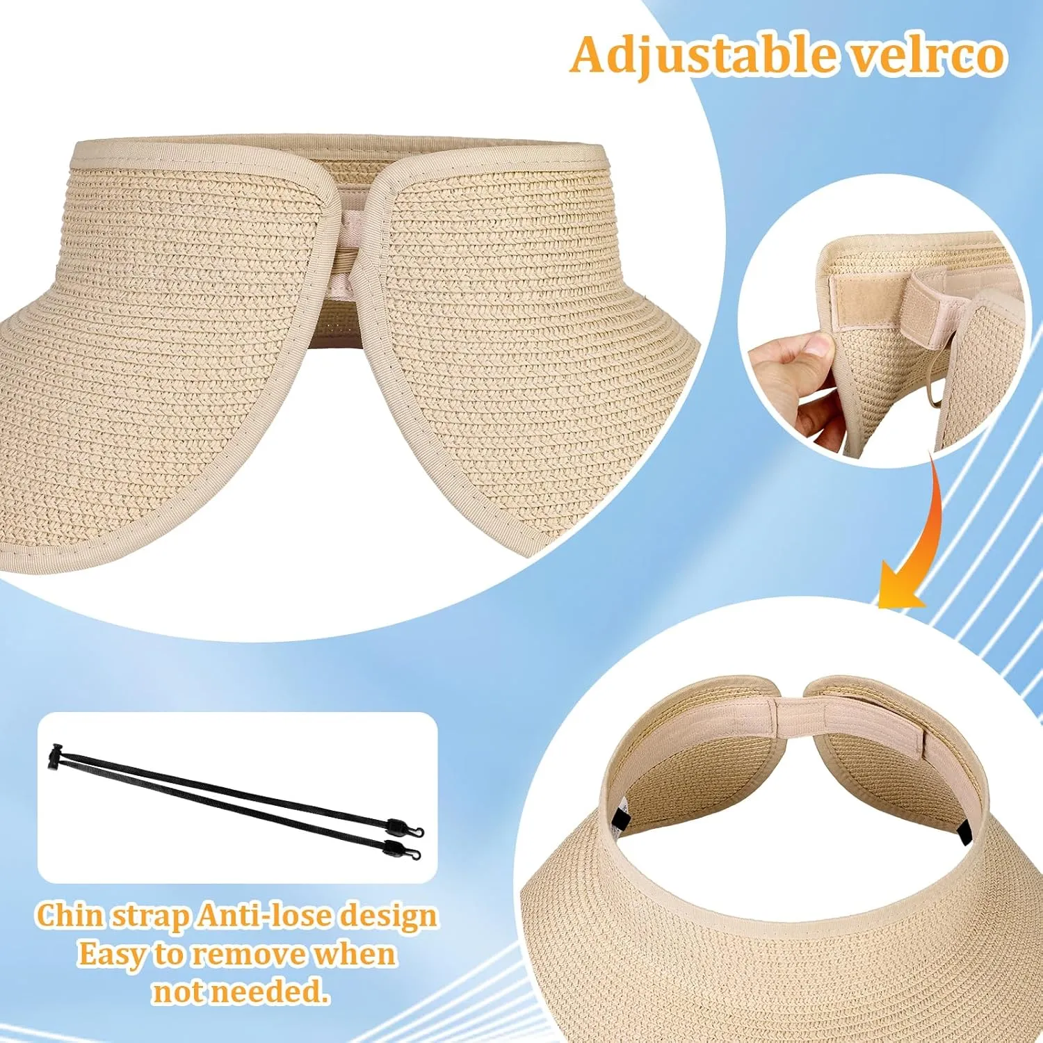 Sun Visor Hats for Women, Summer Packable Straw Beach Hat UV Protection 2025, Women's Ponytail Hat, Foldable Travel