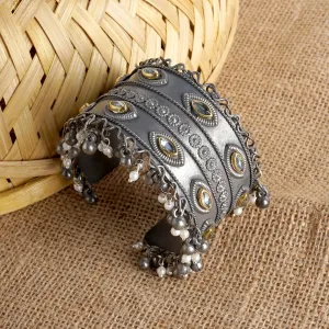 Teejh Freyal Ghungroo Silver Oxidised Bracelet