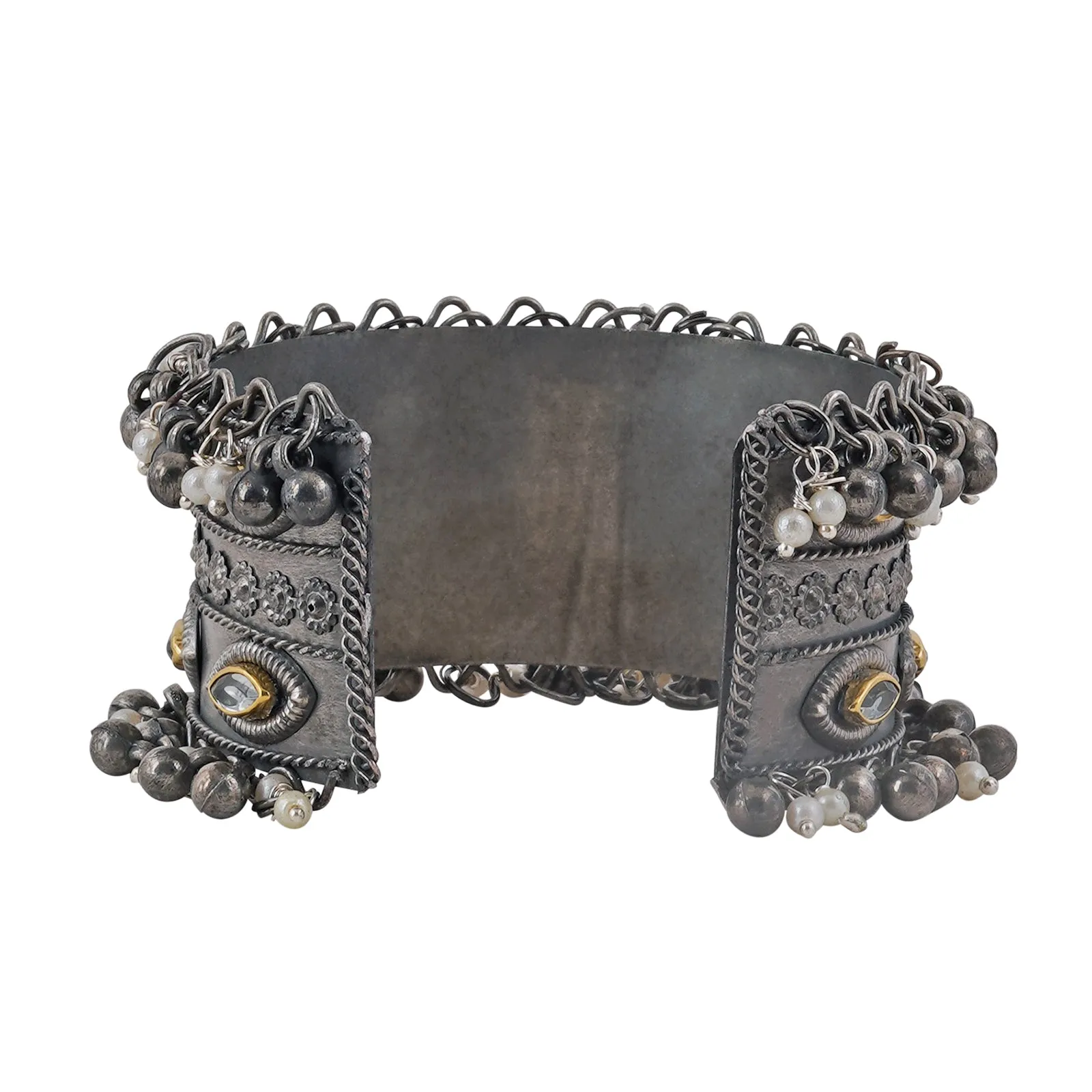 Teejh Freyal Ghungroo Silver Oxidised Bracelet