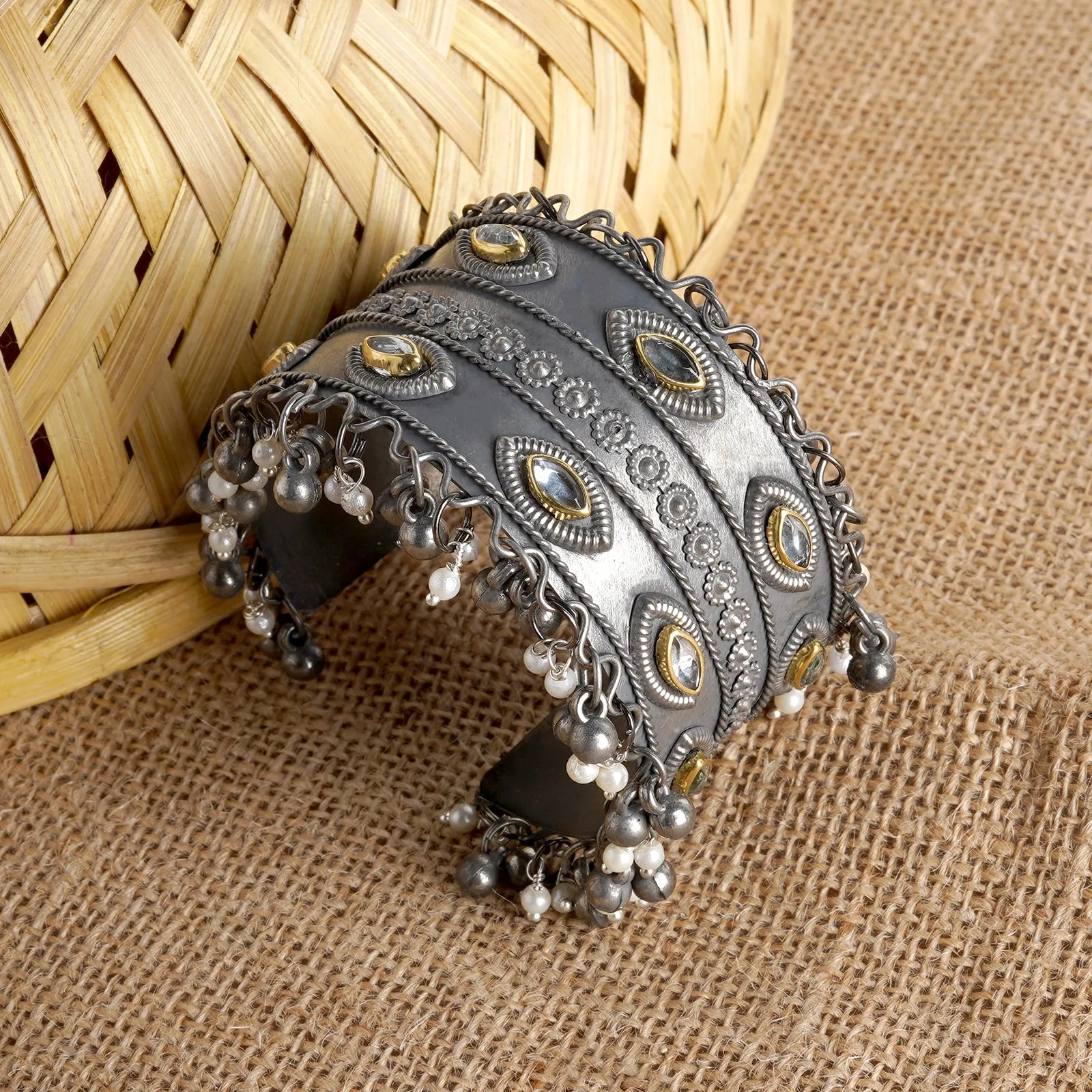 Teejh Freyal Ghungroo Silver Oxidised Bracelet