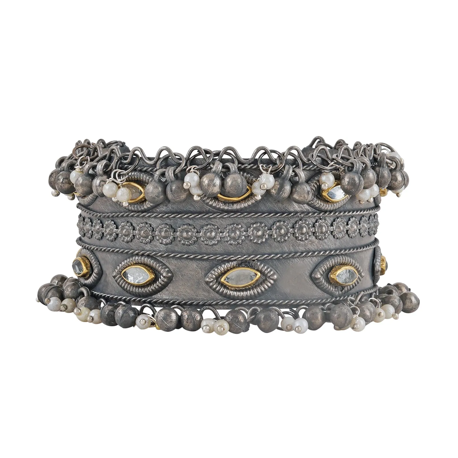 Teejh Freyal Ghungroo Silver Oxidised Bracelet
