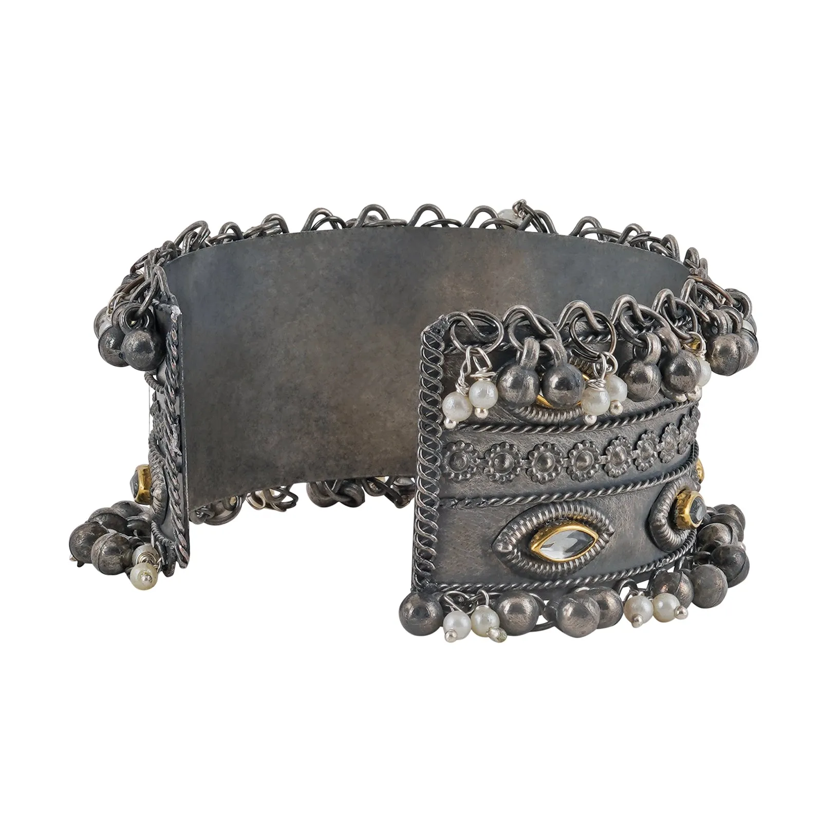 Teejh Freyal Ghungroo Silver Oxidised Bracelet