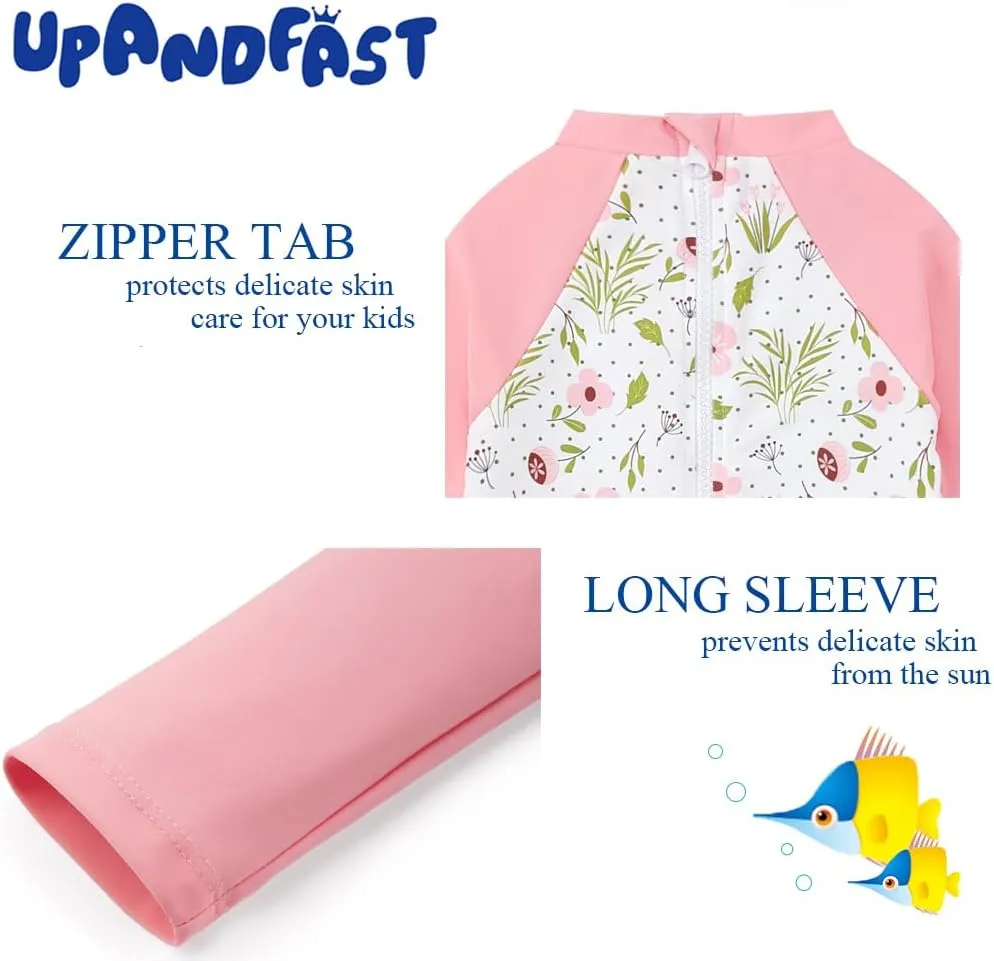 upandfast Baby/Toddler Girls Sunsuit Swimsuit with Snap Bottom UPF 50  Infant One Piece Rashguard Swimwear