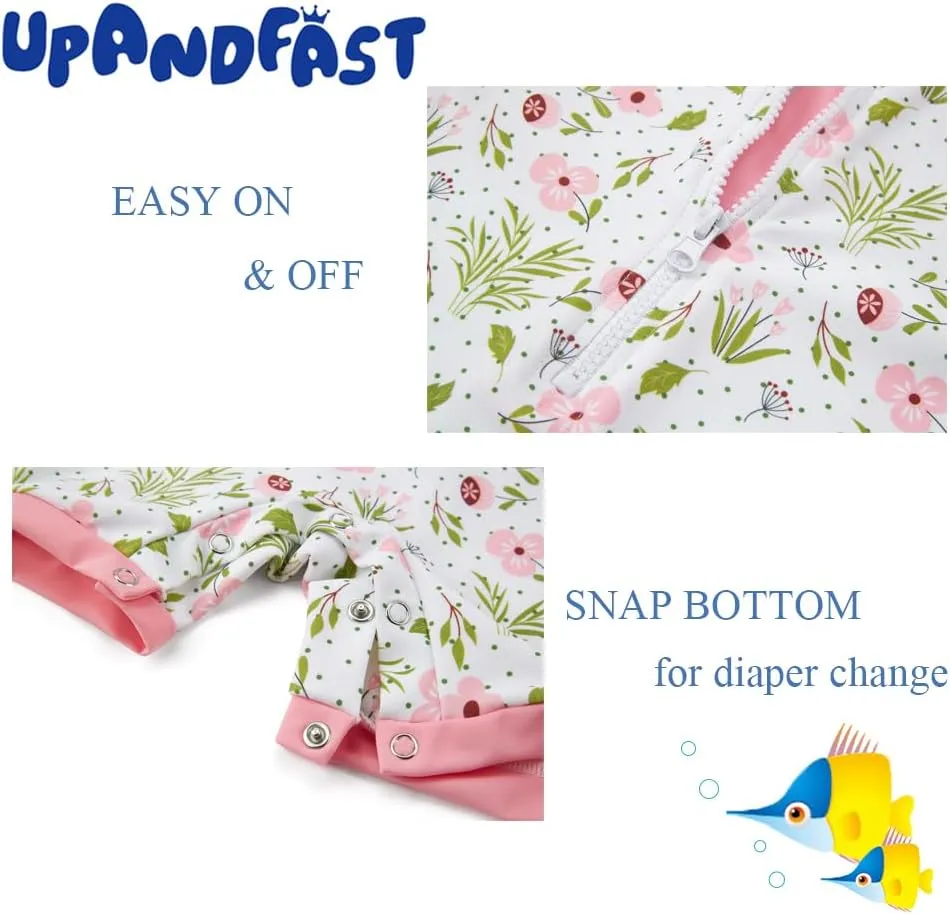 upandfast Baby/Toddler Girls Sunsuit Swimsuit with Snap Bottom UPF 50  Infant One Piece Rashguard Swimwear