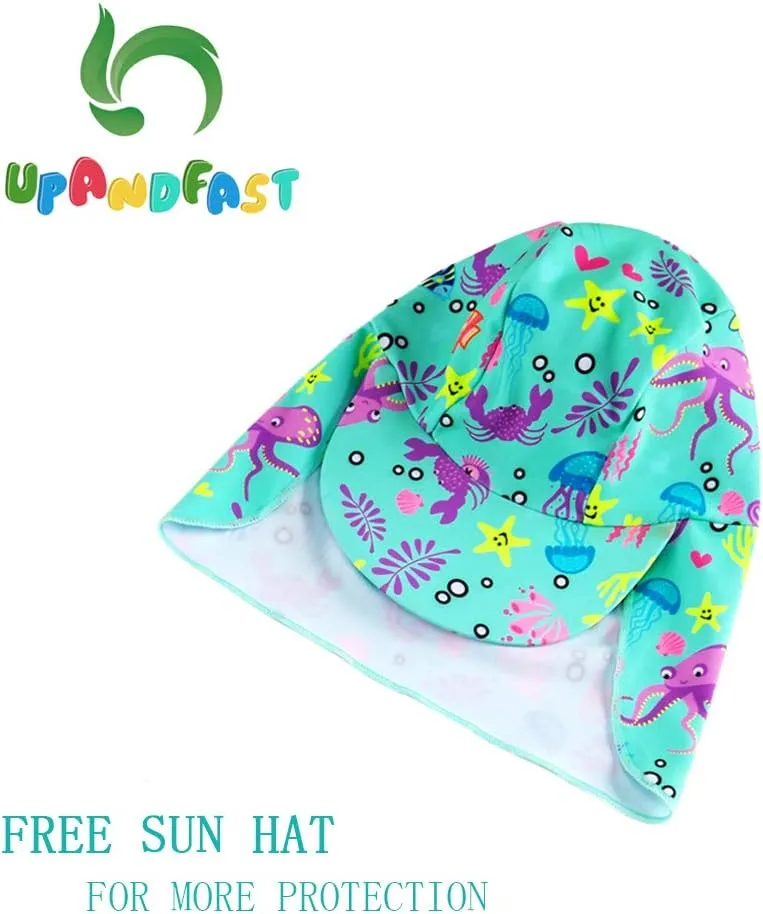 upandfast Baby/Toddler Swimsuit UPF 50  Sun Protection One Piece Zipper Bathing Suit with Sun Hat Infant Beach Swimwear