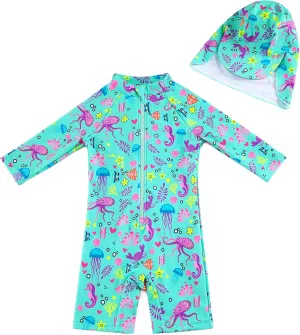 upandfast Baby/Toddler Swimsuit UPF 50  Sun Protection One Piece Zipper Bathing Suit with Sun Hat Infant Beach Swimwear