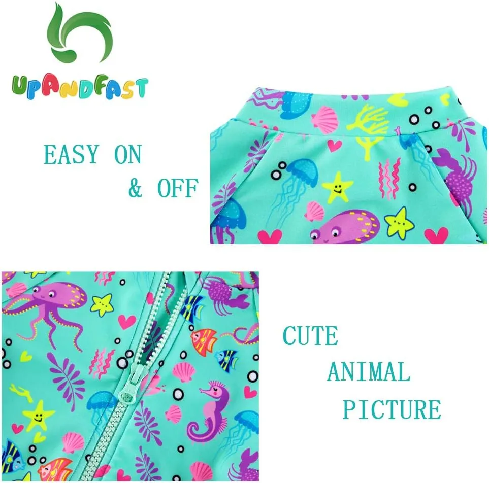 upandfast Baby/Toddler Swimsuit UPF 50  Sun Protection One Piece Zipper Bathing Suit with Sun Hat Infant Beach Swimwear