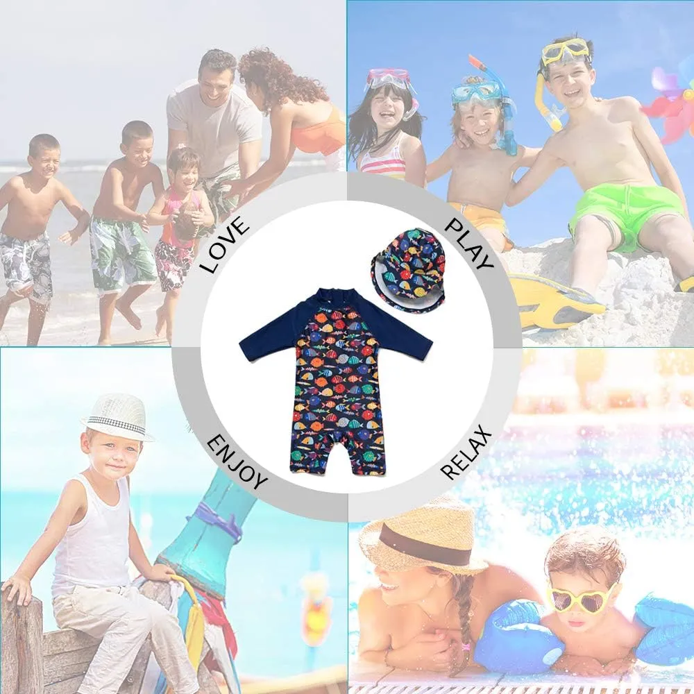 upandfast Baby/Toddler Swimsuit UPF 50  Sun Protection One Piece Zipper Bathing Suit with Sun Hat Infant Beach Swimwear