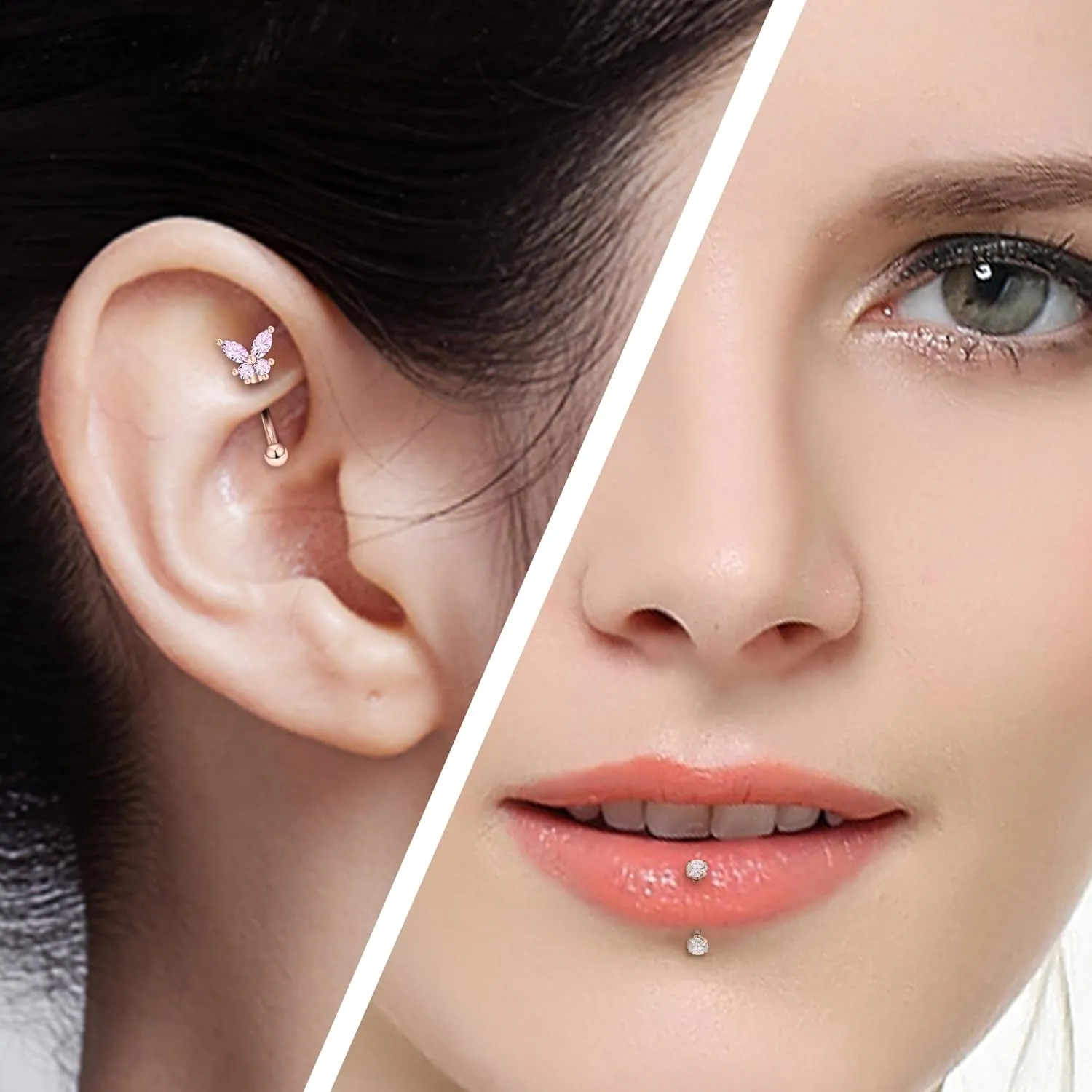 Vsnnsns Rook Daith Piercing Jewelry 16G Stainless Surgical Steel Curved Barbell Eyebrow Rings Vertical Labret Lip Piercing Jewelry Rook Daith Earrings for Women Men 6MM 8MM 10MM Hypoallergenic