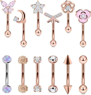 Vsnnsns Rook Daith Piercing Jewelry 16G Stainless Surgical Steel Curved Barbell Eyebrow Rings Vertical Labret Lip Piercing Jewelry Rook Daith Earrings for Women Men 6MM 8MM 10MM Hypoallergenic