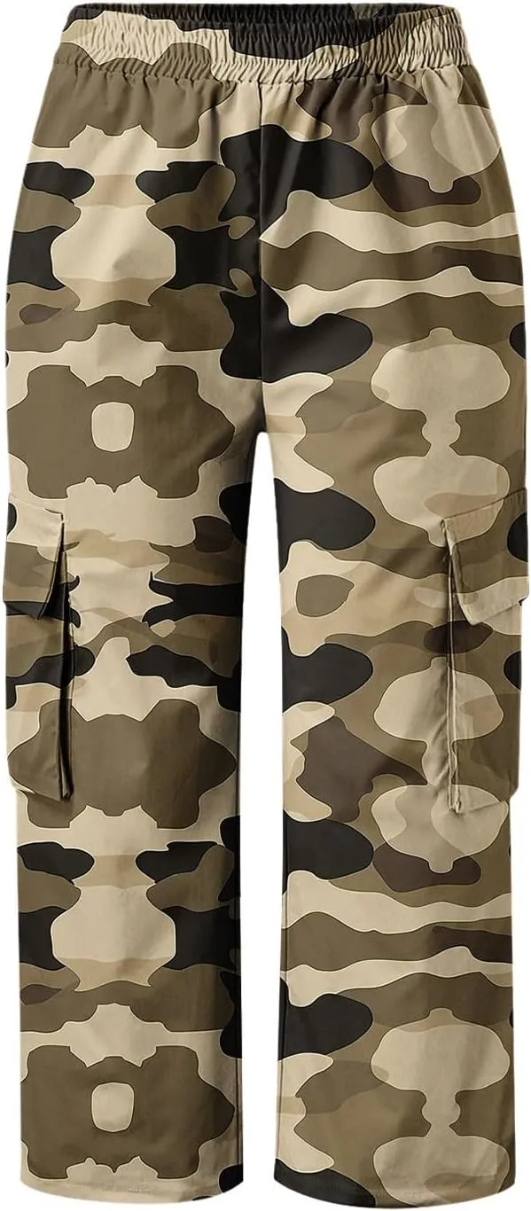 Women's Cargo Capris Hiking Pants Lightweight Outdoor Athletic Travel Casual Loose Fit Camouflage Pants with Pockets