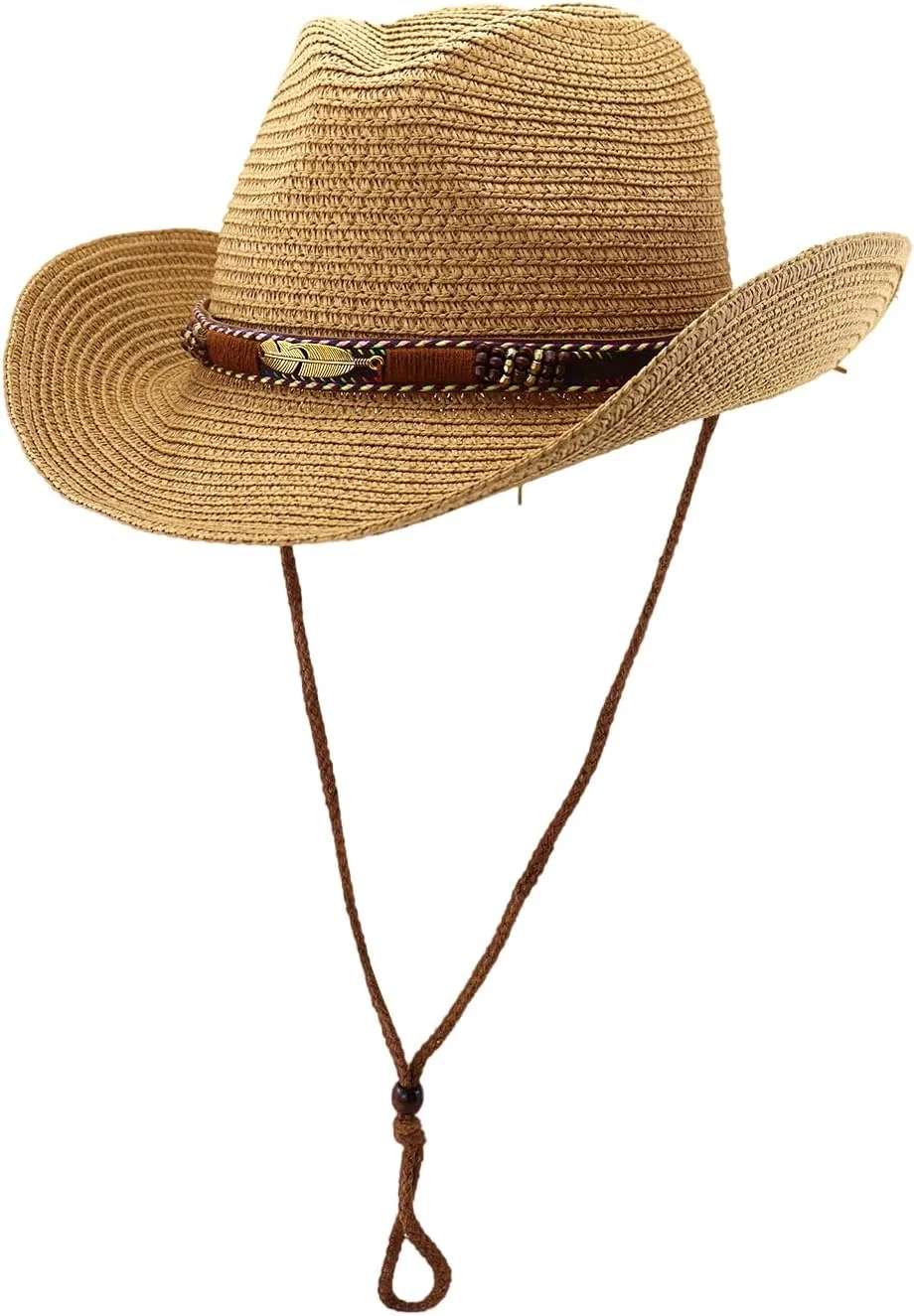 Women's Straw Cowboy Hat Summer Cowgirl Woven Sun Hat, Wide Brim Sparkly Western Cowboy Hat for Beach