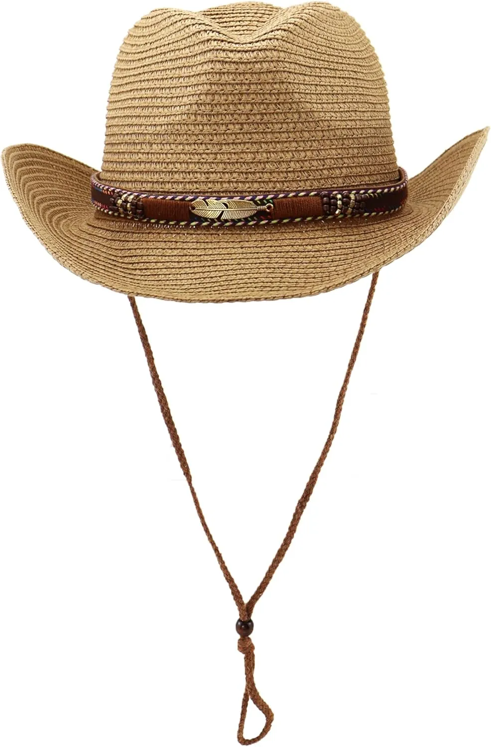 Women's Straw Cowboy Hat Summer Cowgirl Woven Sun Hat, Wide Brim Sparkly Western Cowboy Hat for Beach