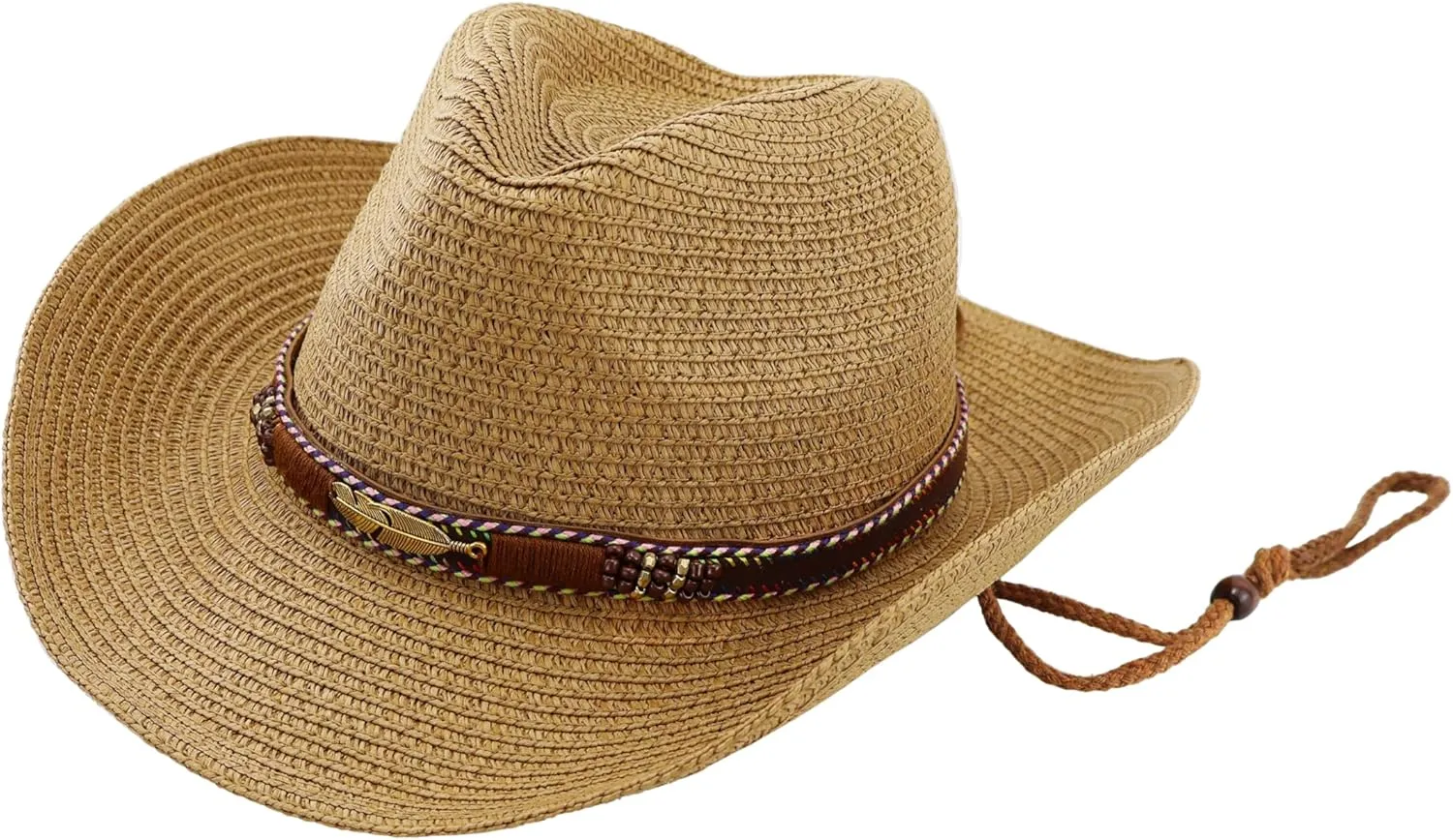 Women's Straw Cowboy Hat Summer Cowgirl Woven Sun Hat, Wide Brim Sparkly Western Cowboy Hat for Beach