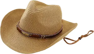 Women's Straw Cowboy Hat Summer Cowgirl Woven Sun Hat, Wide Brim Sparkly Western Cowboy Hat for Beach
