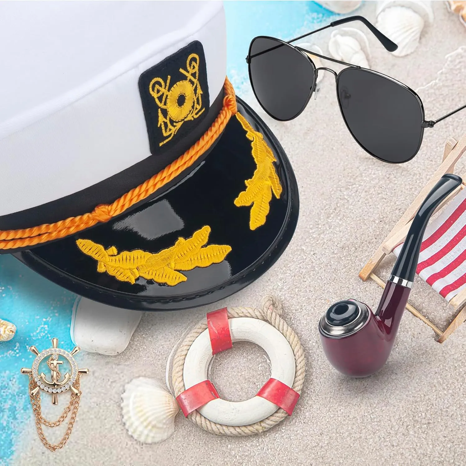 Yacht Captain Hat, Sailor Hat Costume Accessories Set with Navy Scarf and Sunglasses, Nautical Hats for Men Women